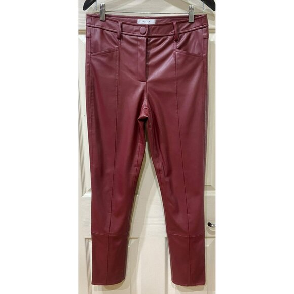 New Milly Rue Faux Leather Red Burgundy Pants Size 28 High-Waisted Slim Fit With - Picture 4 of 10